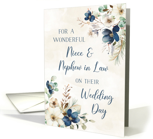 Blue Flowers Niece and Nephew in Law Wedding Day Congratulations card