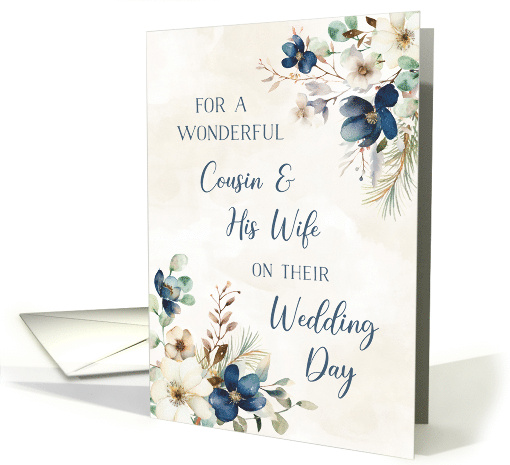 Blue Flowers Cousin and his Wife Wedding Day Congratulations card