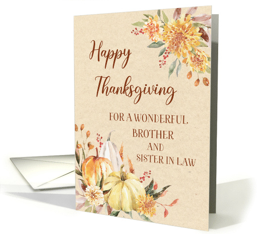 Fall Pumpkins Floral Happy Thanksgiving Brother and Sister in Law card