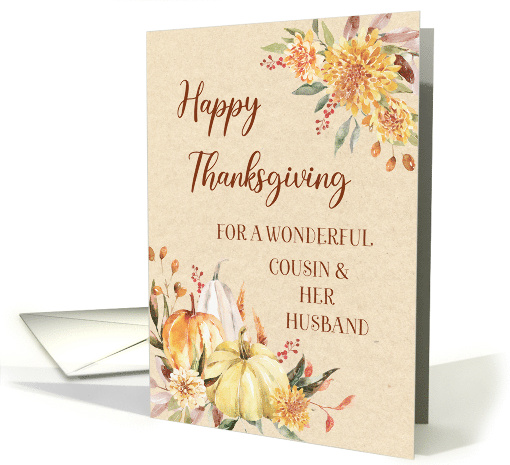 Fall Pumpkins Floral Happy Thanksgiving Cousin and her Husband card