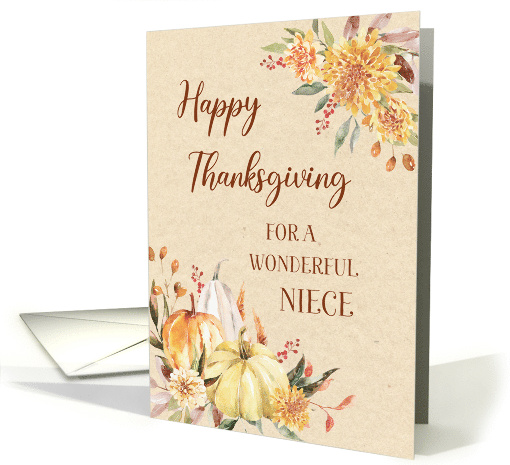 Fall Pumpkins Floral Happy Thanksgiving Niece card (1945394)
