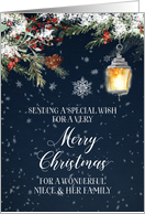 Snowy Winter Lantern Niece and her Family Merry Christmas card