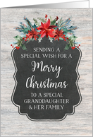Rustic Chalkboard Floral Granddaughter and her Family Merry Christmas card