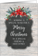 Rustic Chalkboard Floral Friend and her Family Merry Christmas card