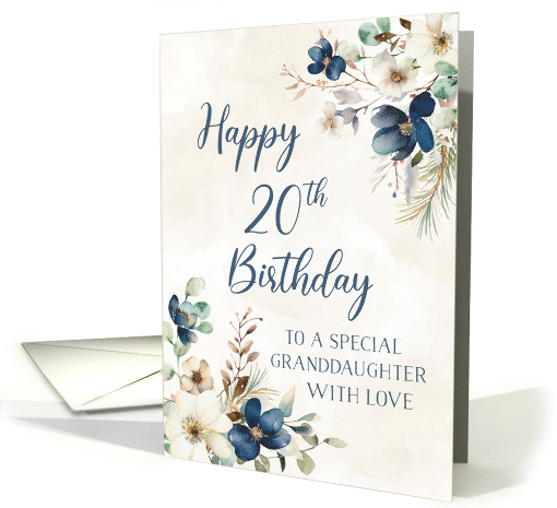 Blue Watercolor Flowers Granddaughter 20th Birthday card (1953994)