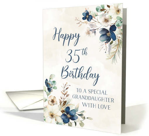 Blue Watercolor Flowers Granddaughter 35th Birthday card (1954112)