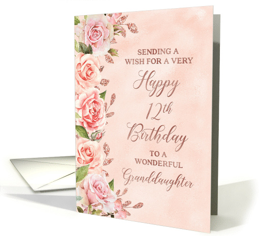 Pink Watercolor Roses Happy 12th Birthday Granddaughter card (1955076)