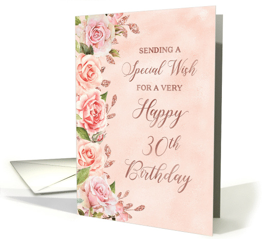 Pink Watercolor Roses Happy 30th Birthday card (1956614)