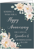Navy Blue White Flowers Grandson and his Wife Anniversary card