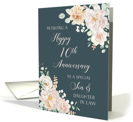Navy Blue White Flowers 10th Anniversary Son and Daughter in Law card