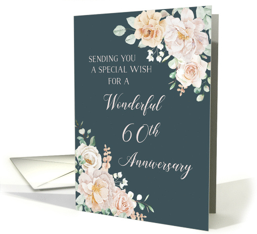 Navy Blue White Flowers Happy 60th Anniversary card (1963158)