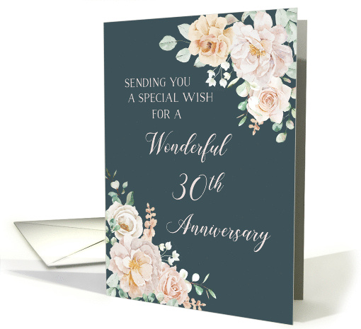 Navy Blue White Flowers Happy 30th Anniversary card (1963444)