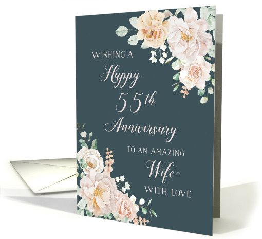 Navy Blue White Flowers Happy 55th Anniversary Wife card (1965292)