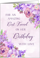 Happy Birthday Best Friend Purple Flowers card