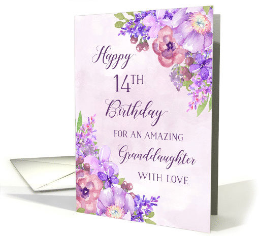 Happy 14th Birthday Granddaughter Purple Flowers card (1971858)