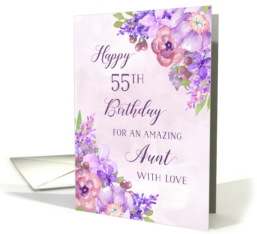 Happy 55th Birthday Aunt Purple Flowers card (1972794)