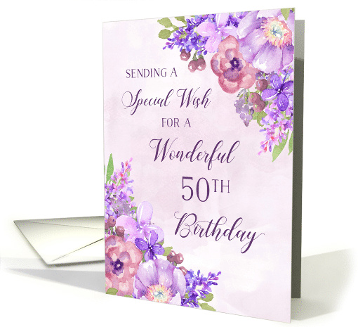 Happy 50th Birthday Purple Watercolor Flowers card (1974100)