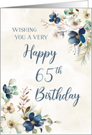 Happy 65th Birthday Blue Watercolor Flowers card