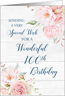 Happy 100th Birthday Rustic Pink Watercolor Flowers card