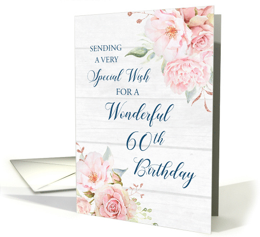 Happy 60th Birthday Rustic Pink Watercolor Flowers card (1976116)
