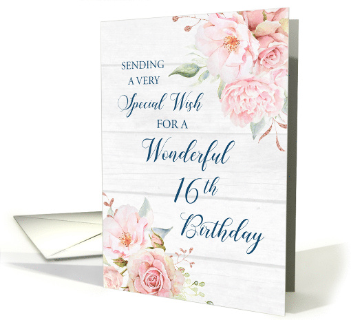 Happy 16th Birthday Rustic Pink Watercolor Flowers card (1977546)