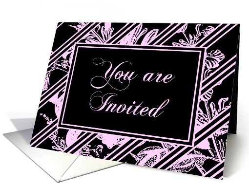 Pink and Black Stripes Invitation card (474888)