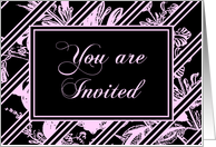 Pink and Black Stripes Invitation Card