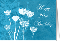 Blue Flowers 20th Birthday Card