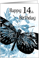 Blue Butterfly 14th Birthday Card