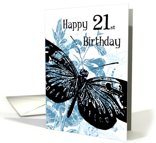 Blue Butterfly 21st Birthday card (487605)