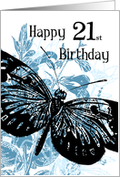 Blue Butterfly 21st Birthday Card
