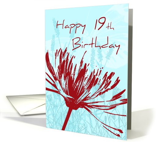 Red Flower 19th Birthday card (487607)