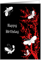 White Butterflies Happy Birthday Card