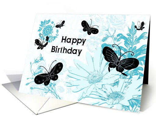 Blue Flowers and Butterflies Birthday card (534474)