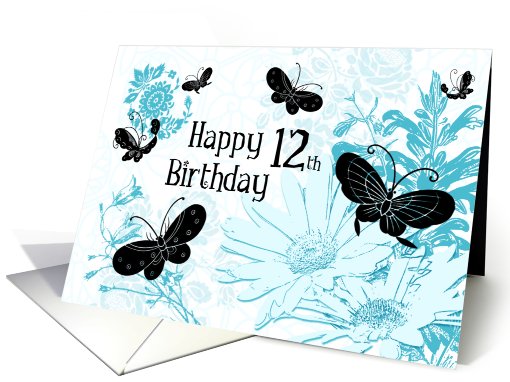 Blue Butterflies 12th Birthday card (536540)