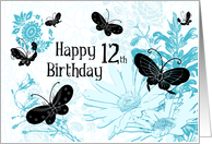 Blue Butterflies 12th Birthday Card