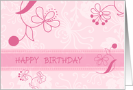 PInk Flowers Happy Birthday Card