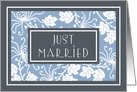 Blue Flowers Just Married Announcement Card