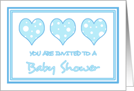 Blue Hearts Baby Shower for Triplets Invitation Card