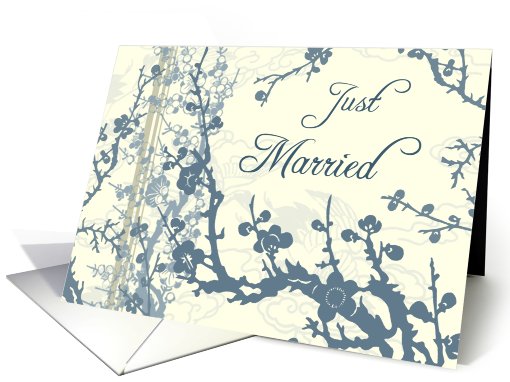 Blue and Beige Floral Just Married Announcement card (585648)