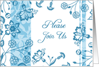 Blue Floral Garden Party Invitation Card