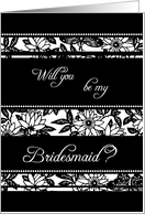 Black and White Flowers Friend Bridesmaid Invitation Card