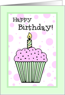 Pink And Green Cupcake Happy Birthday Card