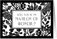 Black and White Floral Matron of Honor Invitation Card
