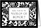 Black and White Floral Matron of Honor Invitation Card