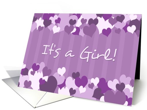 Purple Hearts It's A Girl New Baby Announcement card (602220)