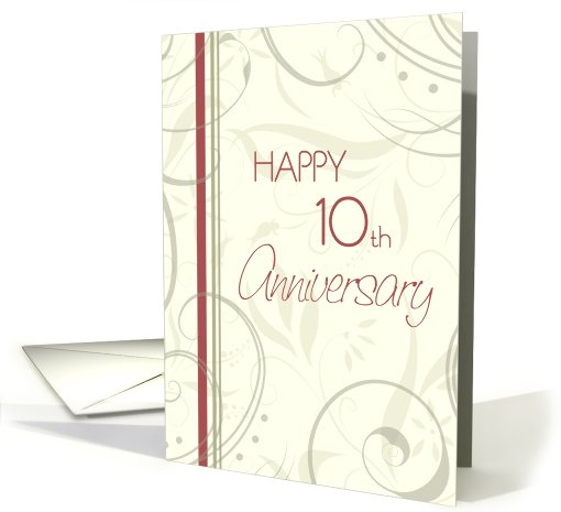 Red and Beige Happy 10th Anniversary card (602237)