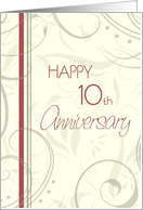 Red and Beige Happy 10th Anniversary Card