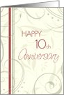 Red and Beige Happy 10th Anniversary Card