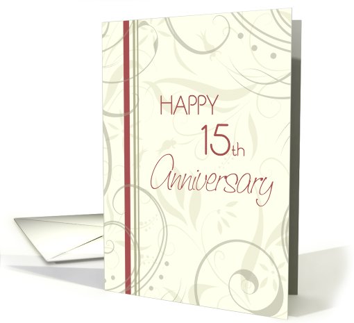 Red and Beige Happy 15th Anniversary card (602238)